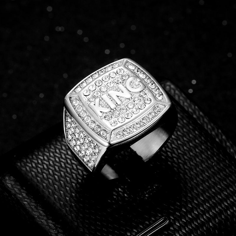 Steel Rhinestone KING Signet Ring — view 2