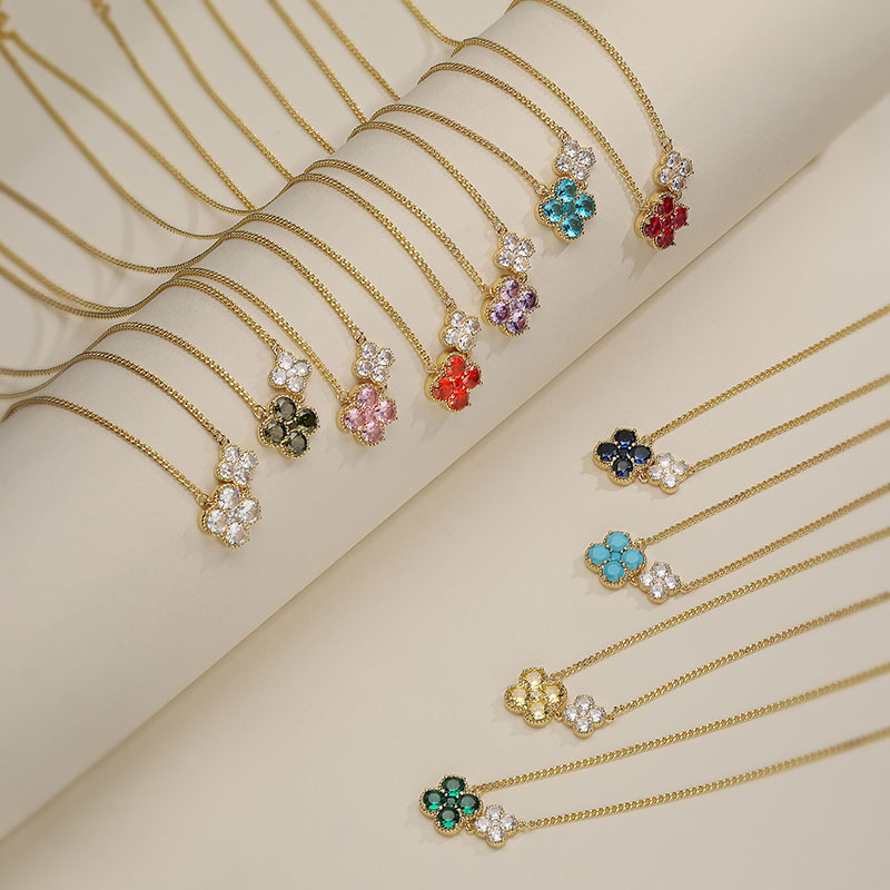 18K Gold Plated Colorful Crystal Flower Necklace - Elegant Floral Clavicle Chain 2