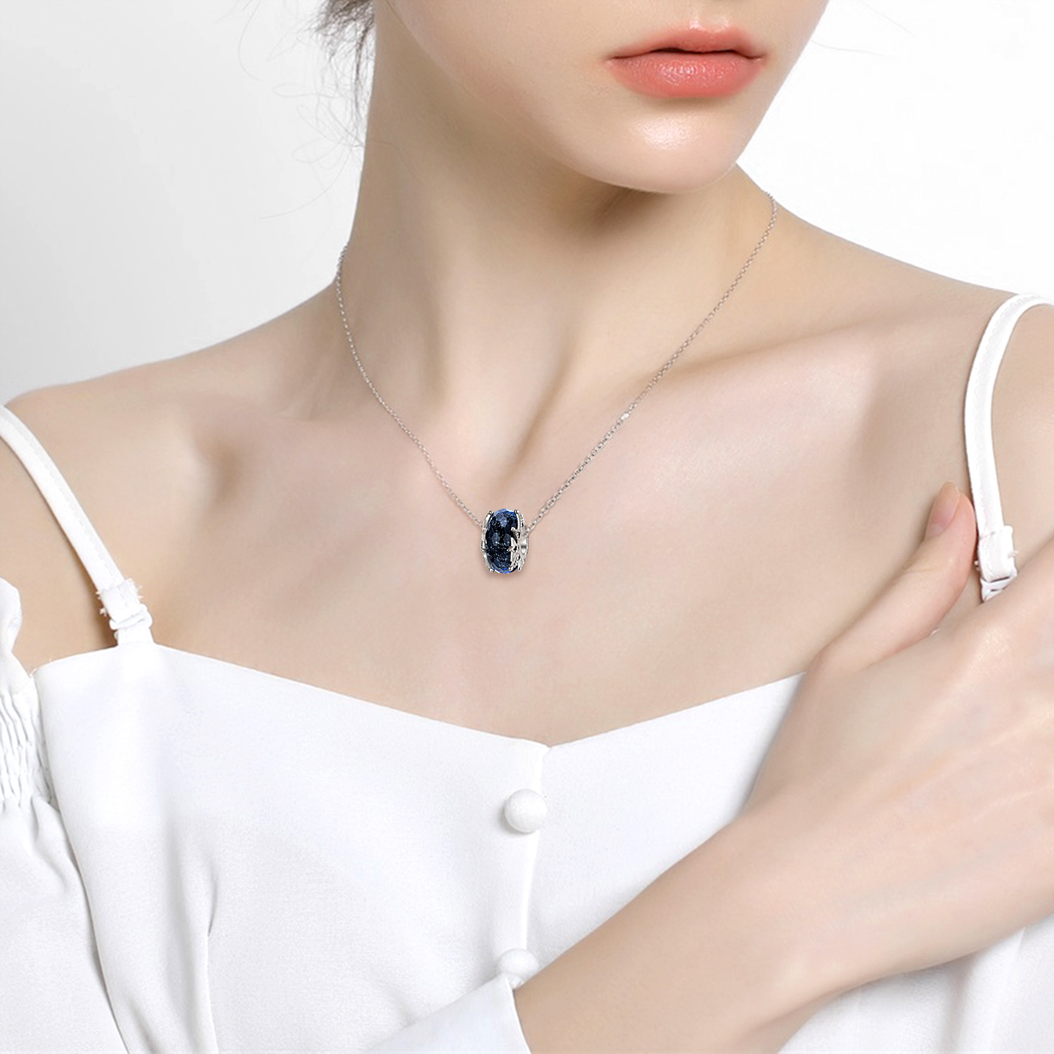 Deep Blue Starry Glazed Glass Charm Bead S925 Sterling Silver for Necklace or Bracelet — view 2
