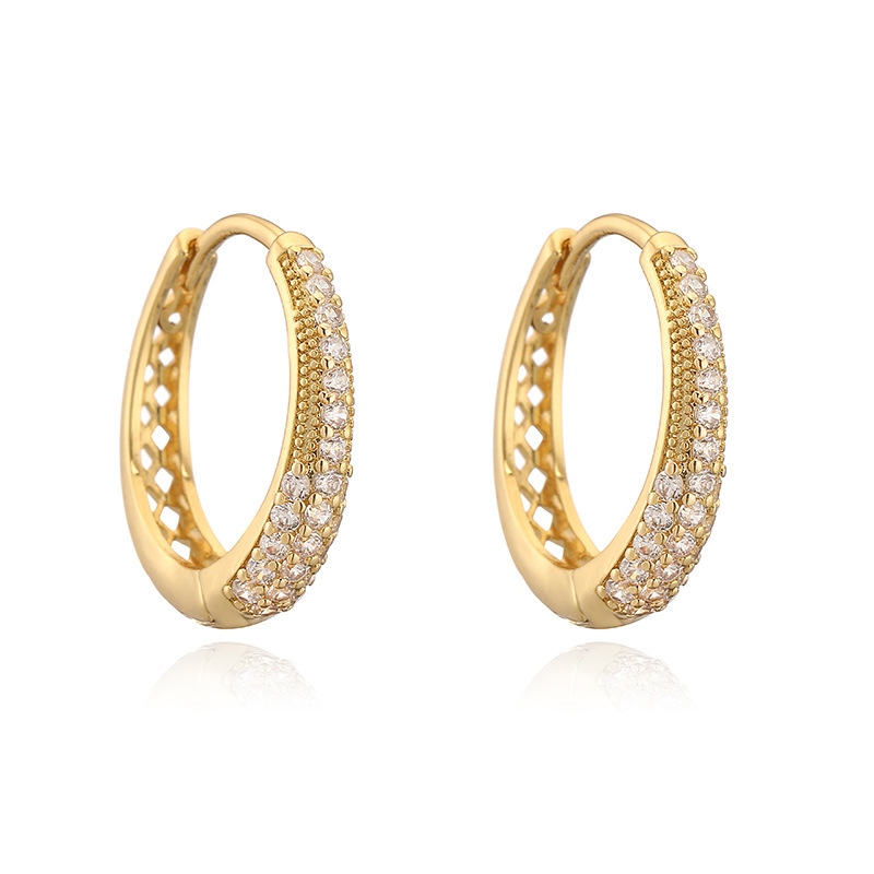 European Luxury Copper Inlaid Colored Diamond Oval Hoop Earrings Niche Design Hollow U-Shaped Huggie Earrings 3