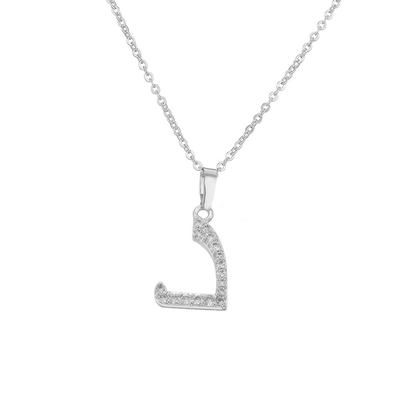 Copper Inlaid Zircon Arabic Letter Pendant Necklace Personalized Hip-Hop Letter Chain Silver Tone 8