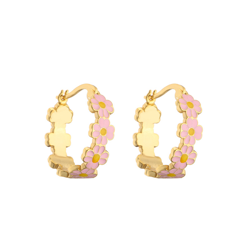Drip Oil Fresh Daisy Hoop Earrings / Small Daisy Earrings