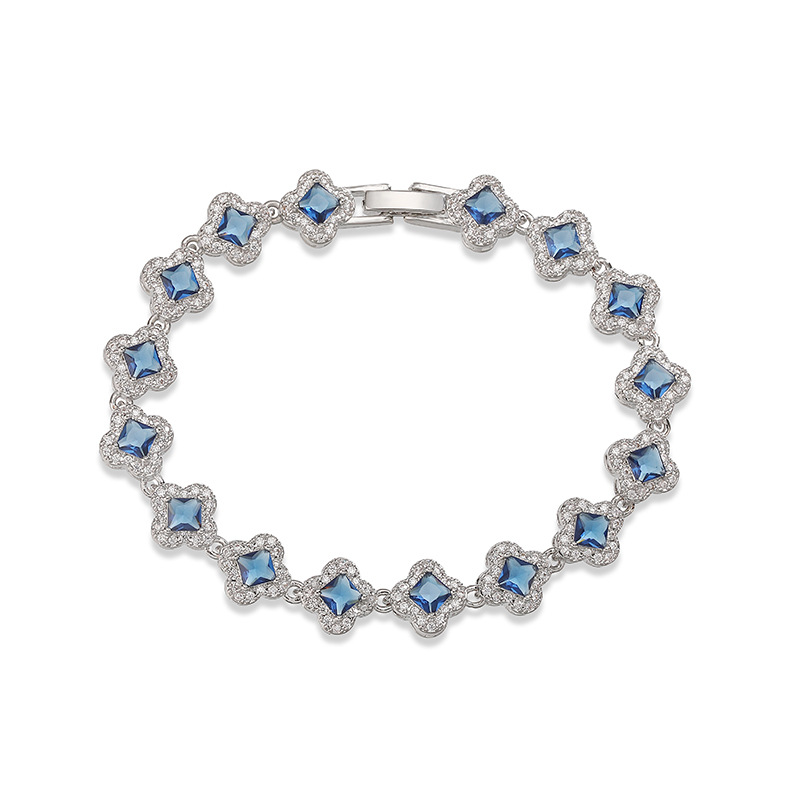Copper Inlaid Colorful Zirconia Four-Leaf Clover Flower Petal Stackable Bracelet for Women - Luxury Sparkling Floral Bangle 19