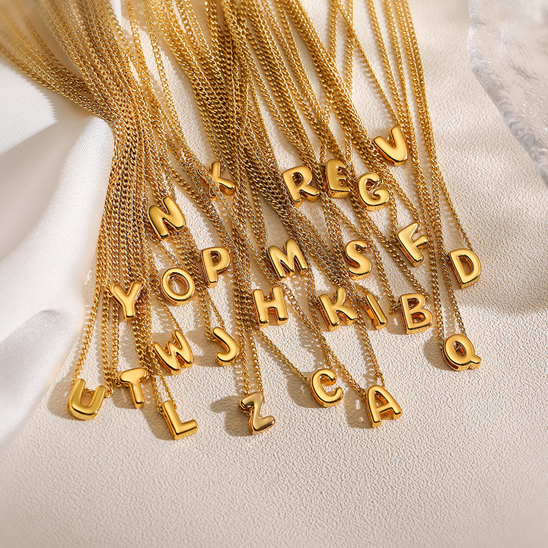 Gold-Tone Copper Pearl Inlaid 26 Letter Necklace Women's Niche High-End Clavicle Chain