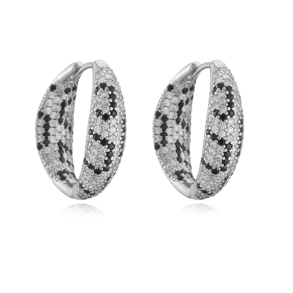 Luxury Leopard Print Crystal Hoop Earrings - Square Snakeskin Huggie Hinged Earrings 3