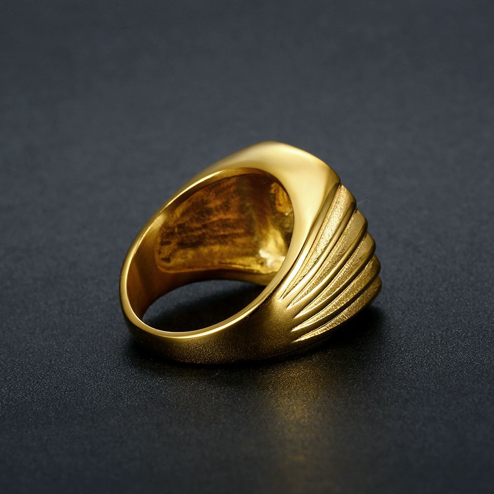 Gold-Plated Horse Head Rhinestone Signet Ring — view 3