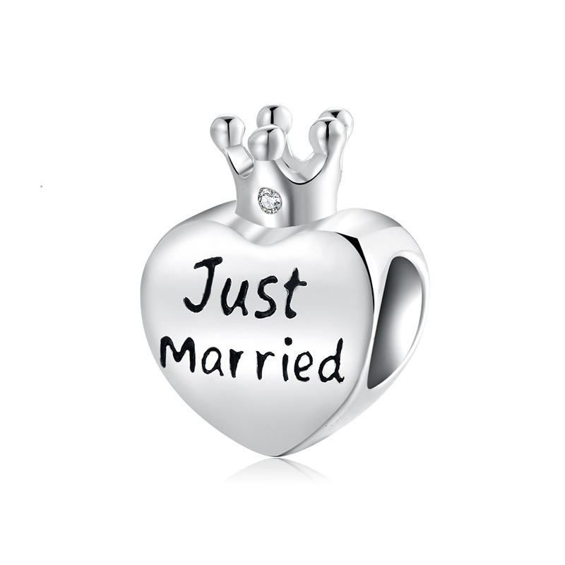 Just Married Crown Heart Charm - 925 Sterling Silver Bead — Charms | MAOLE Fine Jewelry