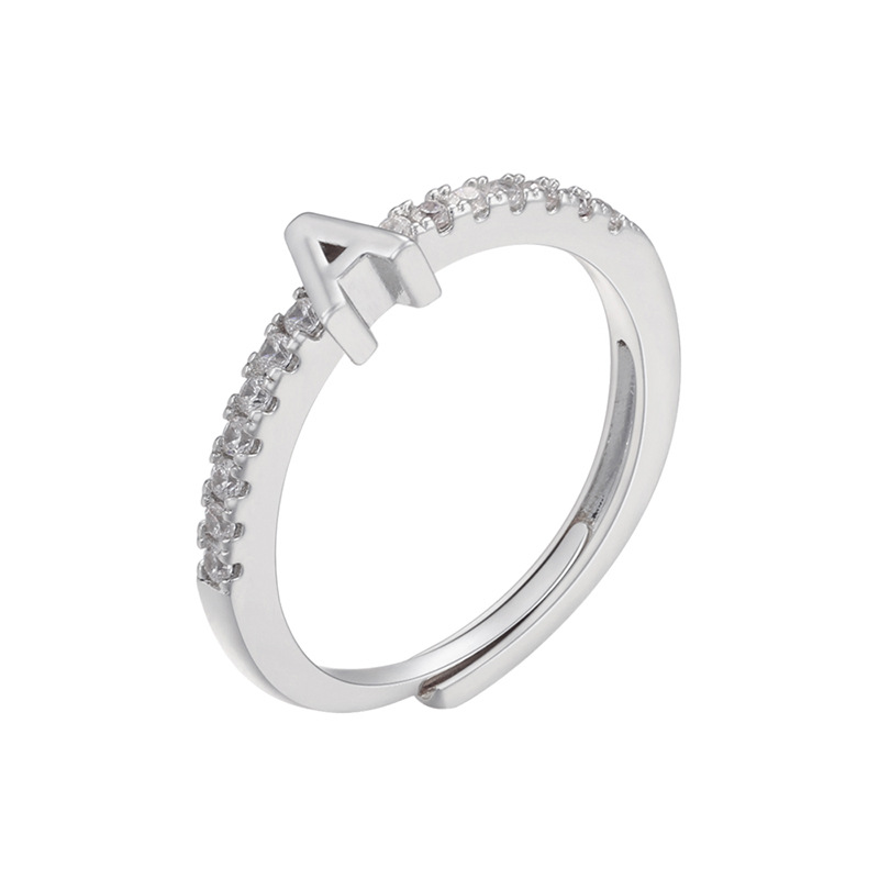 925 Sterling Silver Zircon Initial Ring (A-Z Adjustable)