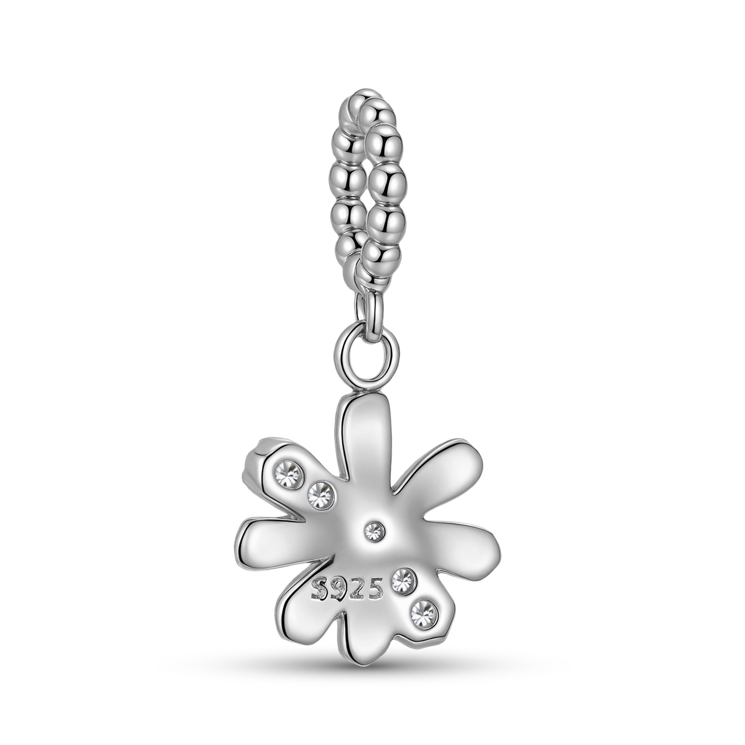 White Daisy Charm Bead S925 Sterling Silver Floral Pendant with CZ Accents for Bracelet 3