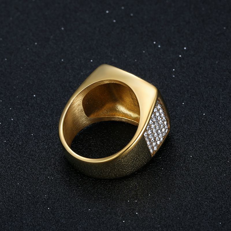 Gold-Plated Rhinestone KING Signet Ring — view 4