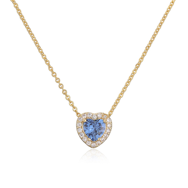 Elegant Light-Luxury Copper Inlaid Color Diamond Twelve Birthstone Heart Necklace Super Sparkling Heart Pendant Collarbone Chain 5