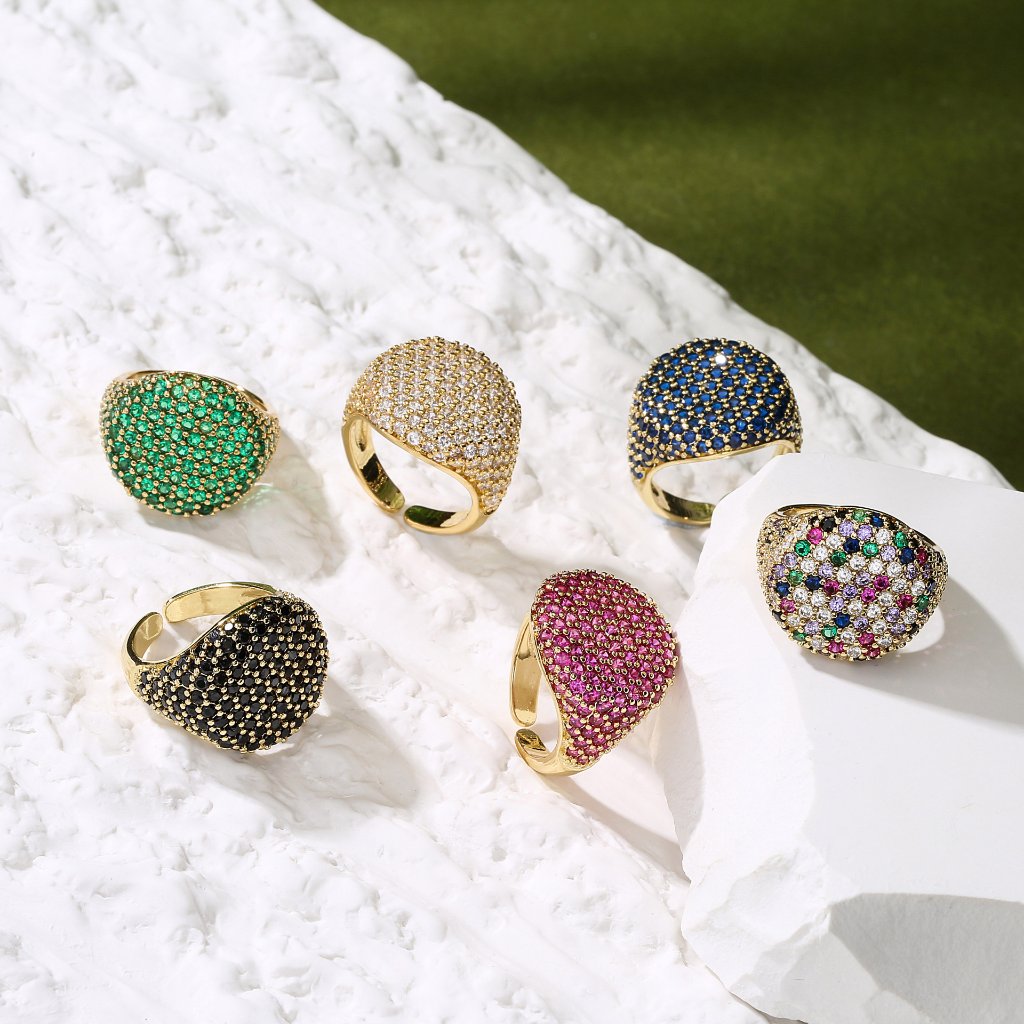 Full-Diamond Circular Open Geometric Zirconia Ring 18K Real Gold Plating Adjustable Women's Ring — Rings | MAOLE Fine Jewelry
