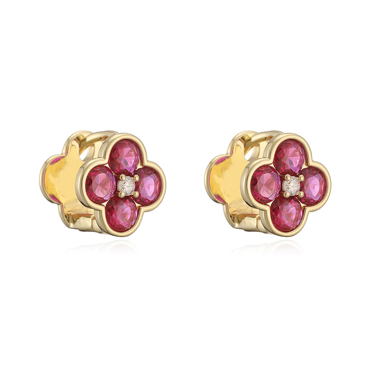 Exquisite Light-Luxury Copper Inlaid Colorful Zirconia Double-Sided Flower Huggie Hoop Earrings - Sweet Versatile Flower Petal Stackable Earrings for Women 4