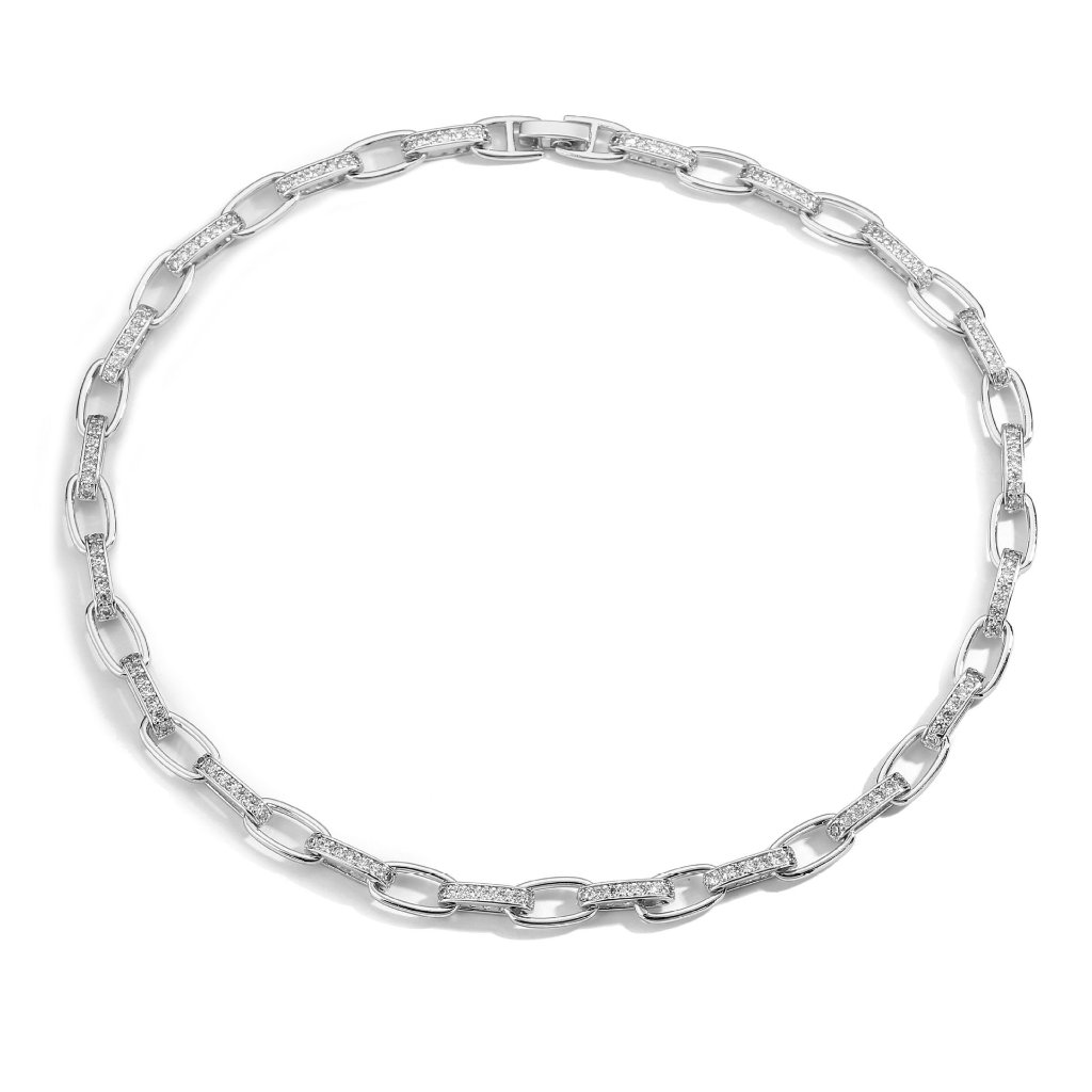 Silver-Plated Micro-Inlaid Zircon Splice U-Link Necklace