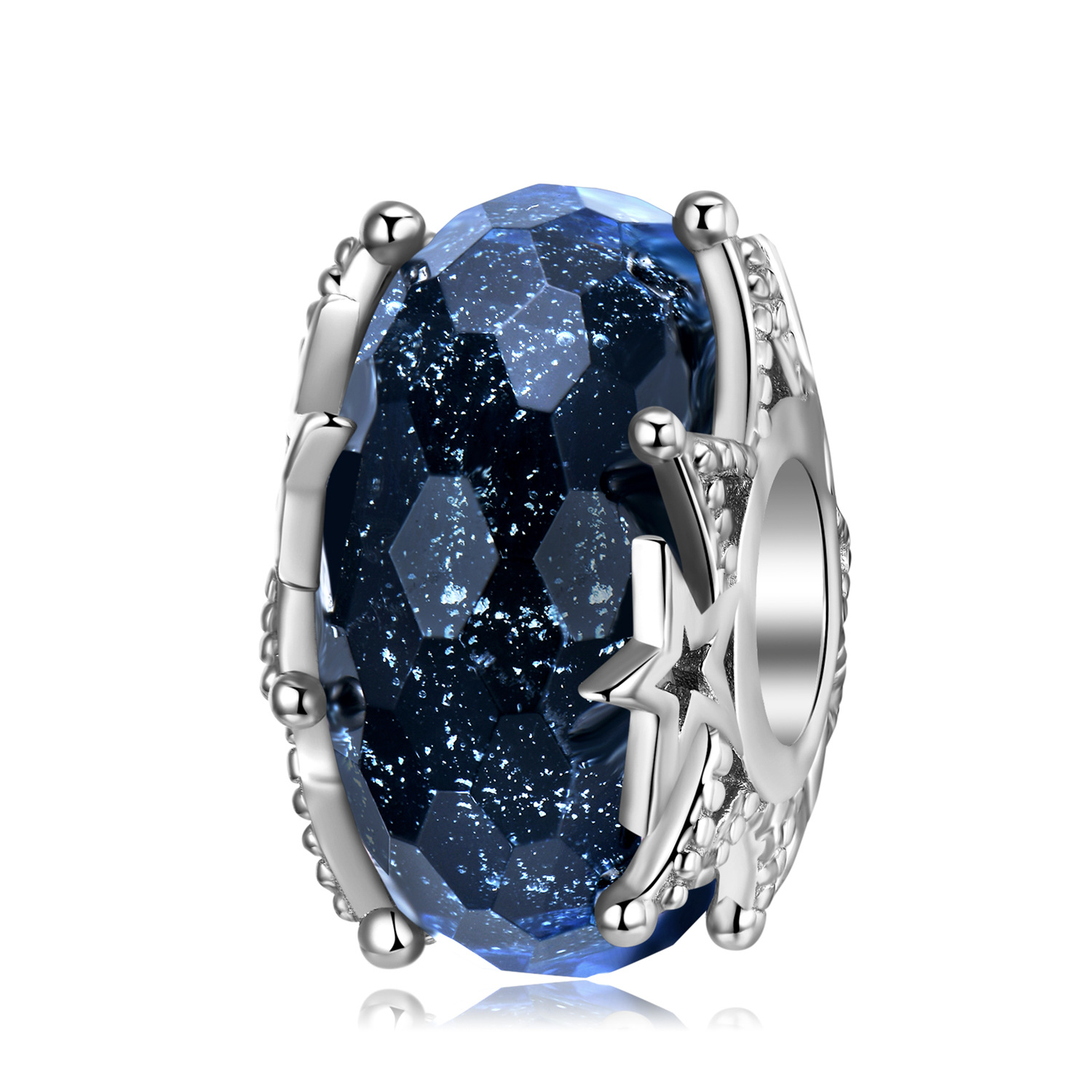 Deep Blue Starry Glazed Glass Charm Bead S925 Sterling Silver for Necklace or Bracelet — Charms | MAOLE Fine Jewelry