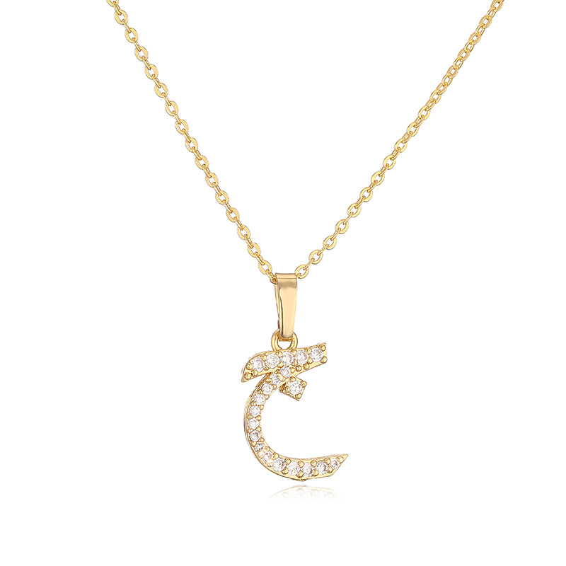 Copper Inlaid Zircon Arabic Letter Pendant Necklace Personalized Hip-Hop Letter Chain 6