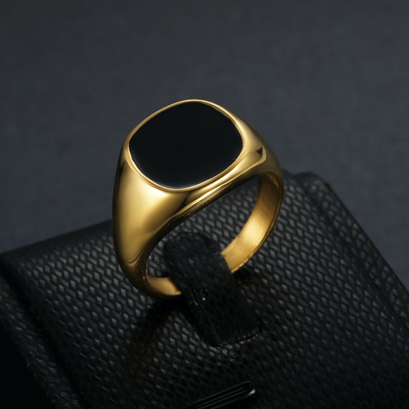 Gold-Plated Black Enamel Minimalist Signet Ring — view 2