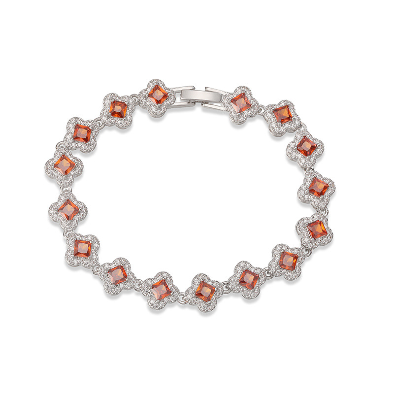 Copper Inlaid Colorful Zirconia Four-Leaf Clover Flower Petal Stackable Bracelet for Women - Luxury Sparkling Floral Bangle 3