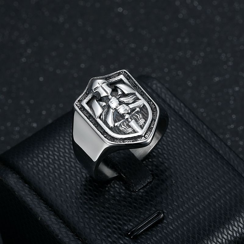 Steel Templar Knight Crusader Signet Ring — view 2