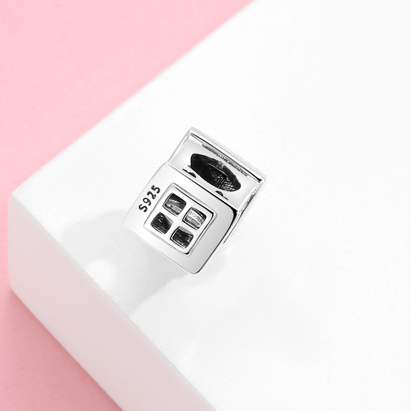 Police Box Charm - 925 Sterling Silver Cubic Zirconia Pendant 3