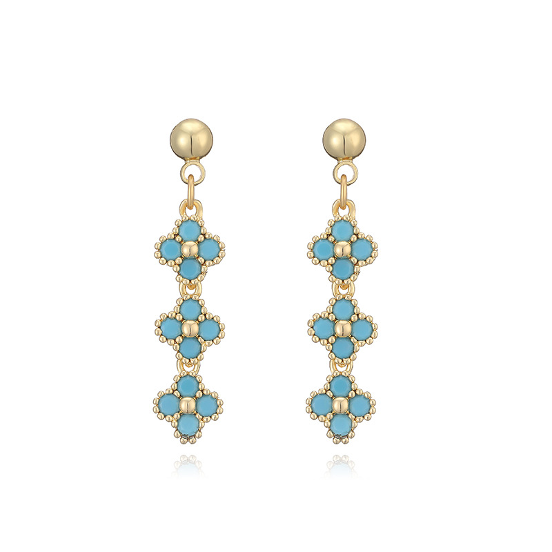 Elegant Crystal Flower Tassel Drop Earrings - Triple Floral Dangle Studs 7