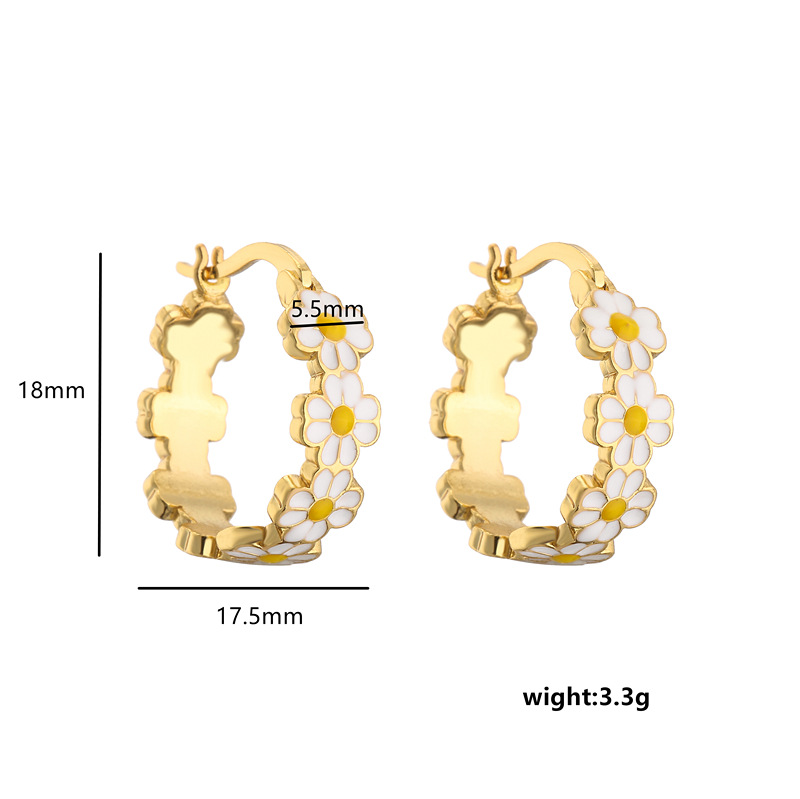 Enamel Daisy Hoop Earrings / Fresh Small Daisy Earrings 2