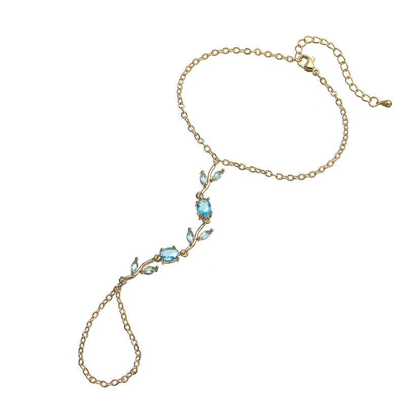 Copper Inlaid Colorful Zirconia Tulip Finger Chain Bracelet - Light Luxury Flower Petal Hand Chain Ring Integrated Slave Bracelet for Women 5