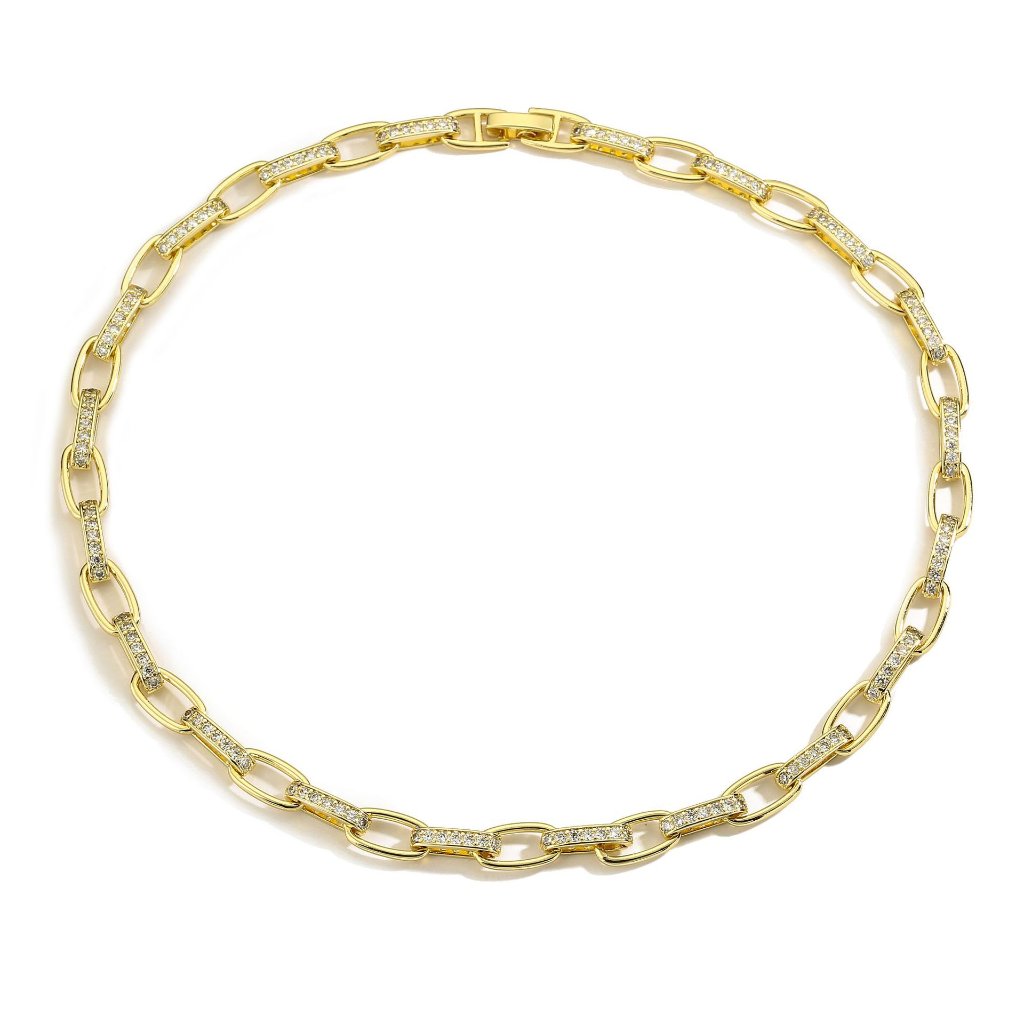 Gold-Plated 18K Micro-Inlaid Zircon Splice U-Link Necklace