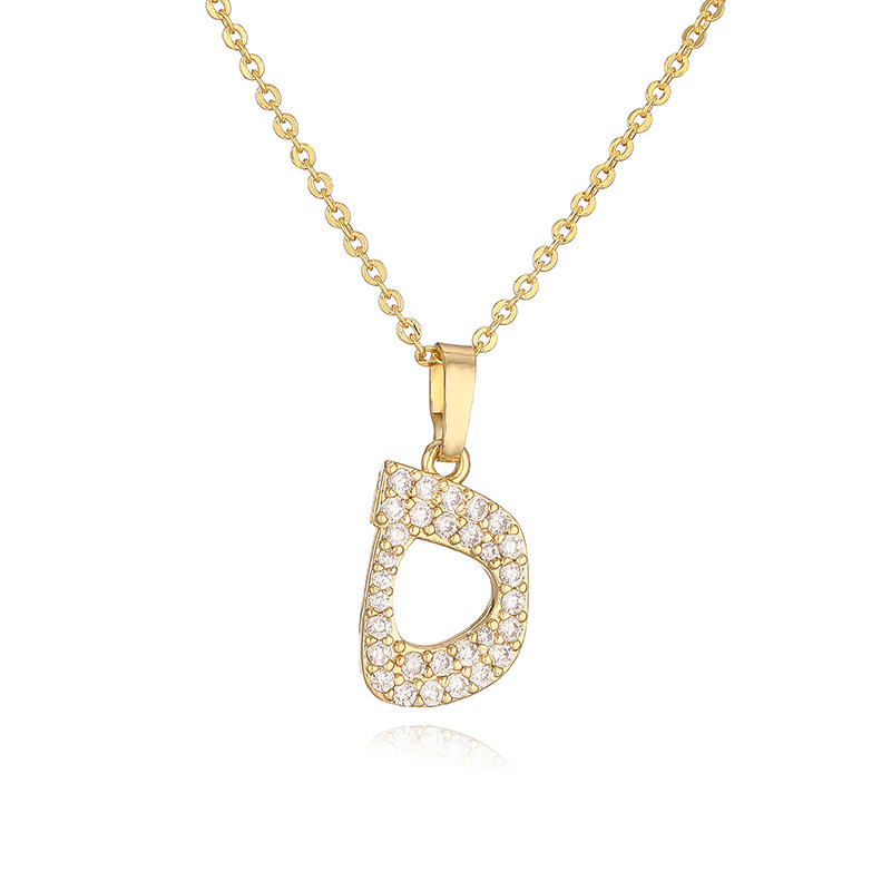 Copper Inlaid Zircon Arabic Letter Pendant Necklace Personalized Hip-Hop Letter Chain 9
