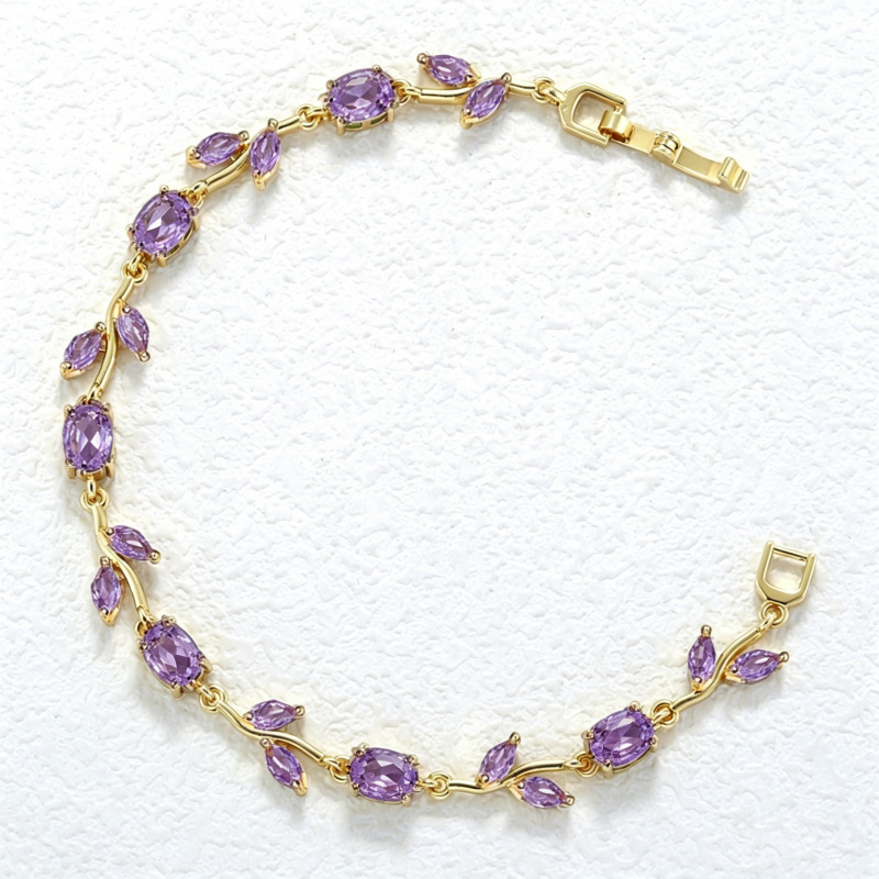 Elegant Versatile Copper-Inlaid Colorful Diamond Leaf and Petal Bracelet, Fashion Luxury Leaf and Tulip Layering Jewelry