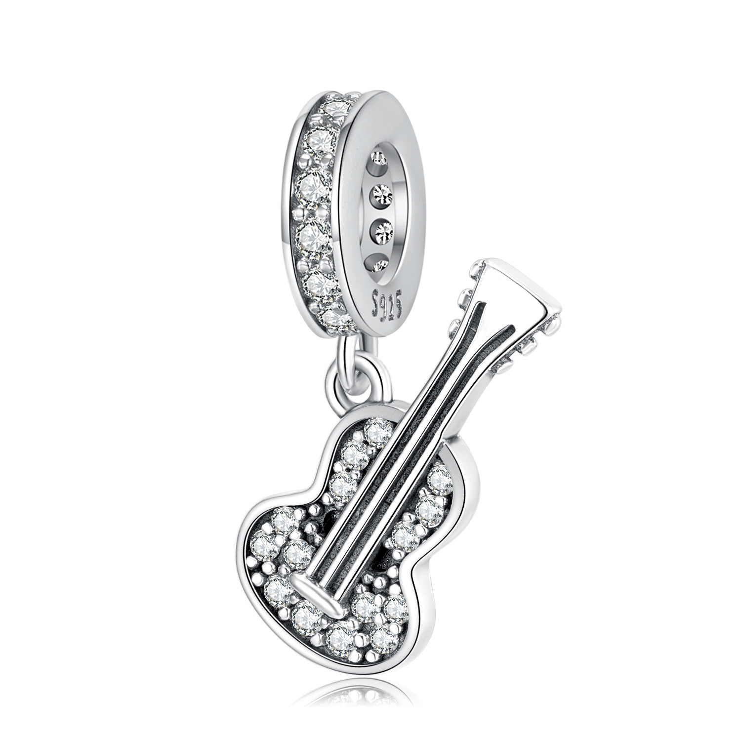 Guitar Charm - 925 Sterling Silver Cubic Zirconia Pendant — Charms | MAOLE Fine Jewelry