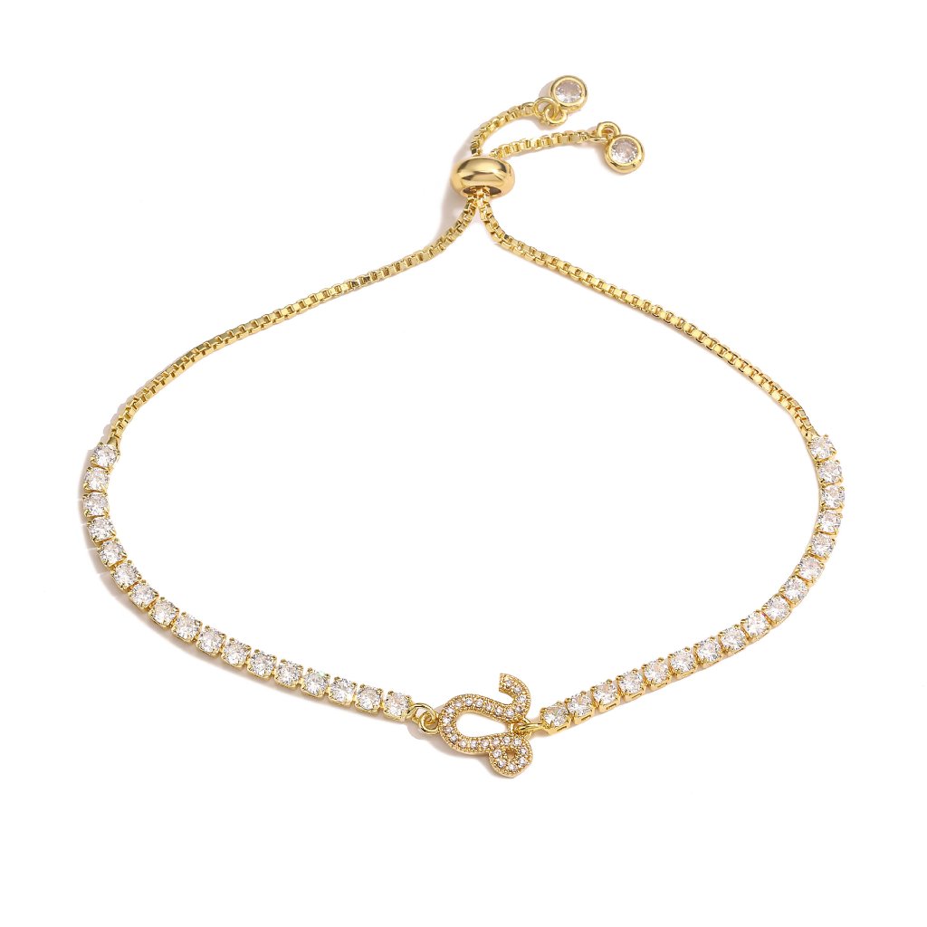 Zodiac Sign Adjustable Tennis Bracelet - Zirconia Constellation Charm Bolo Bracelet — Silver - Cancer 2