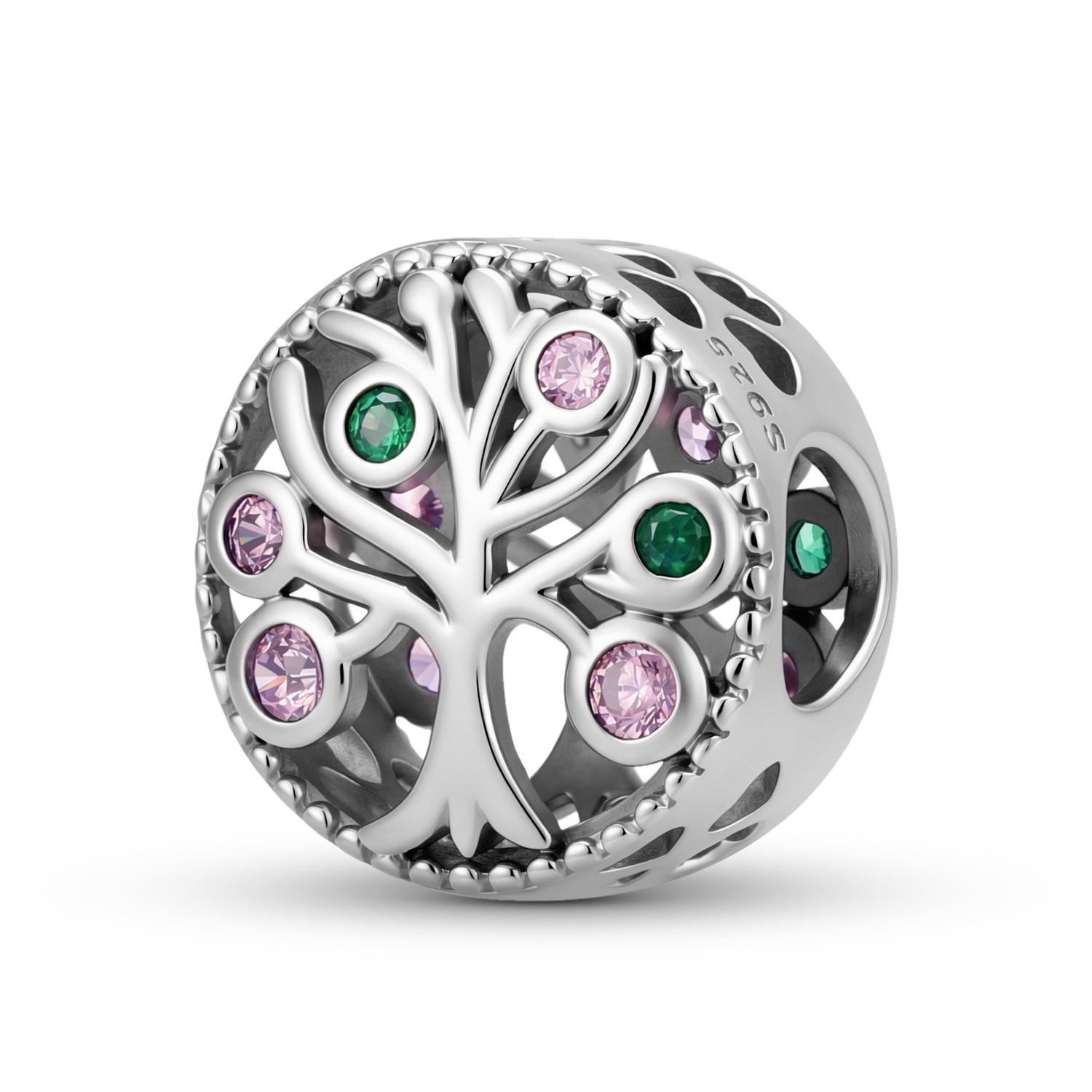 S925 Sterling Silver Tree of Life Charm - Colorful Zircon Openwork Bracelet Bead — Charms | MAOLE Fine Jewelry