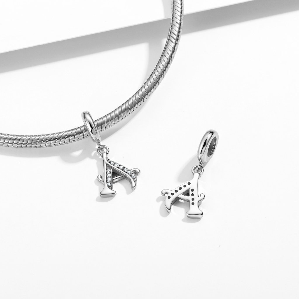 26 Letters A-Z Pendant S925 Sterling Silver Oxidized Inlaid Zircon Big Hole Bead Charm — view 2