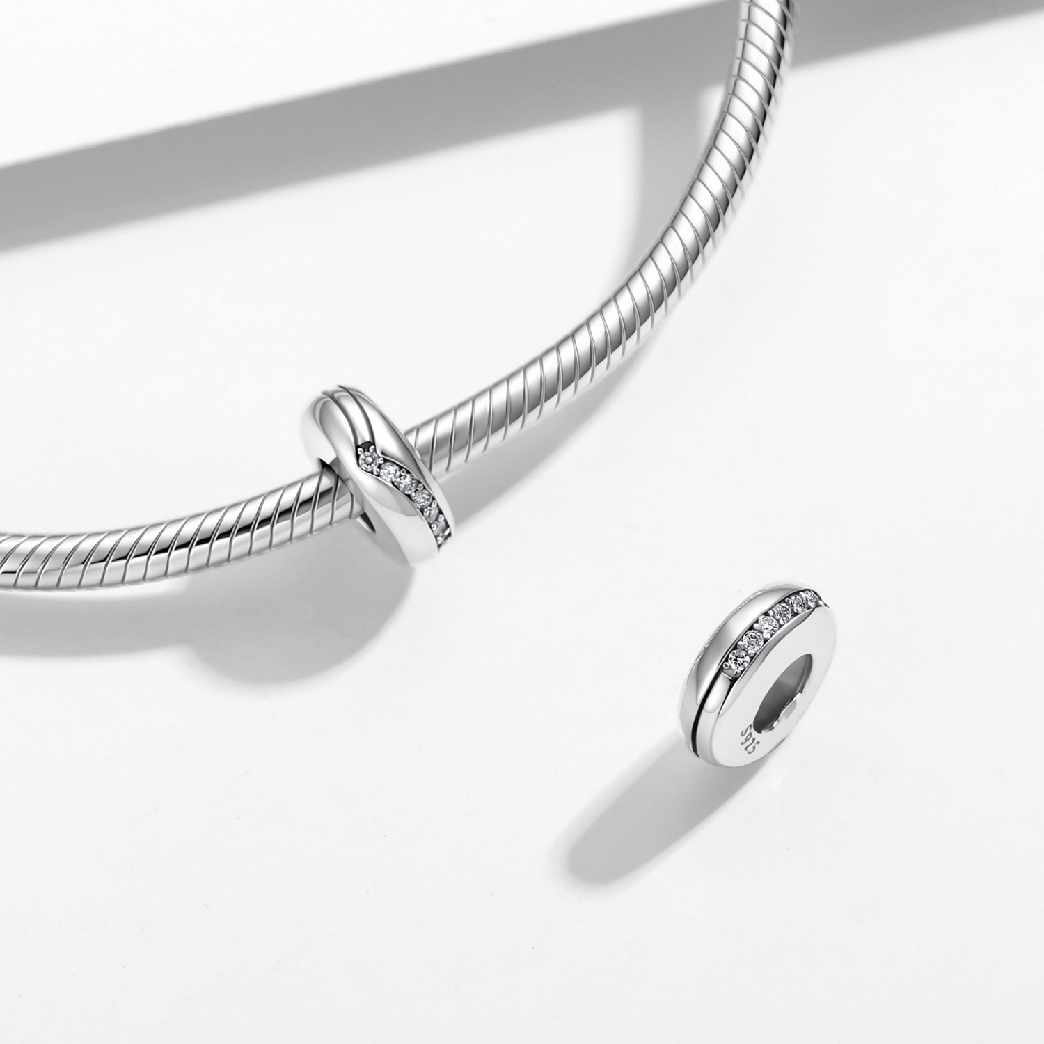 S925 Pure Silver Diamond-Encrusted Bead DIY Bracelet Accessories with European and American Fashion Spacer Beads — view 4