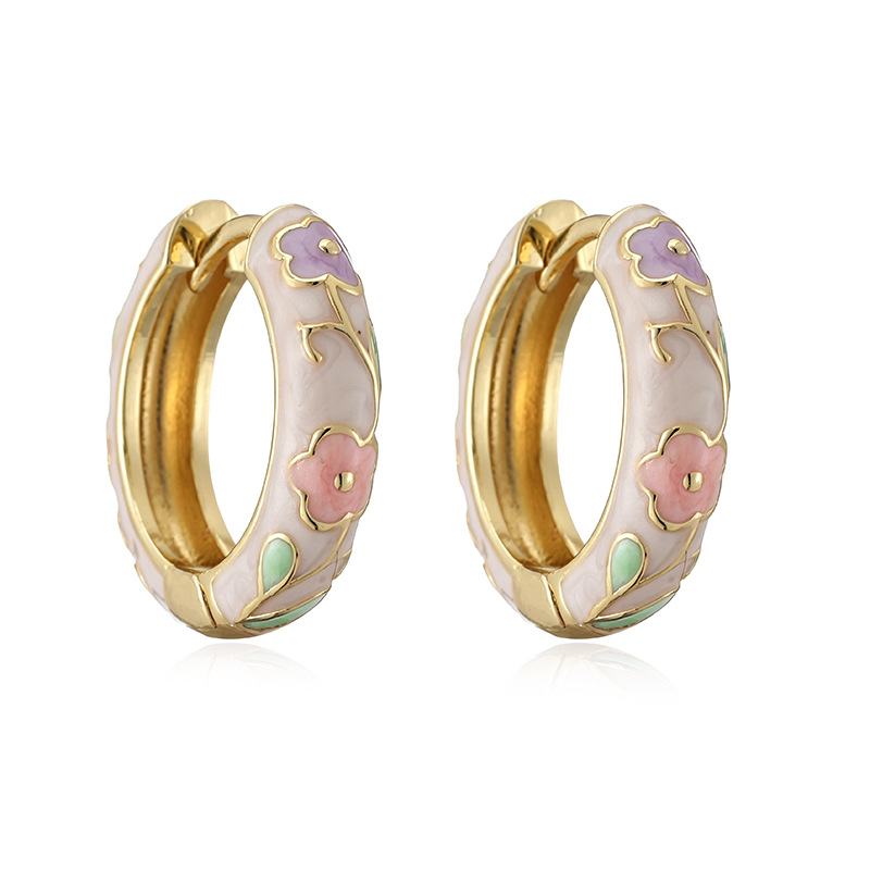 Colorful Enamel Rose Flower Hoop Huggie Earrings - Sweet Dopamine Camellia Style 8