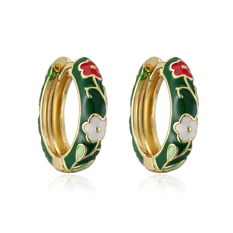 Colorful Enamel Rose Flower Hoop Huggie Earrings - Sweet Dopamine Camellia Style 4