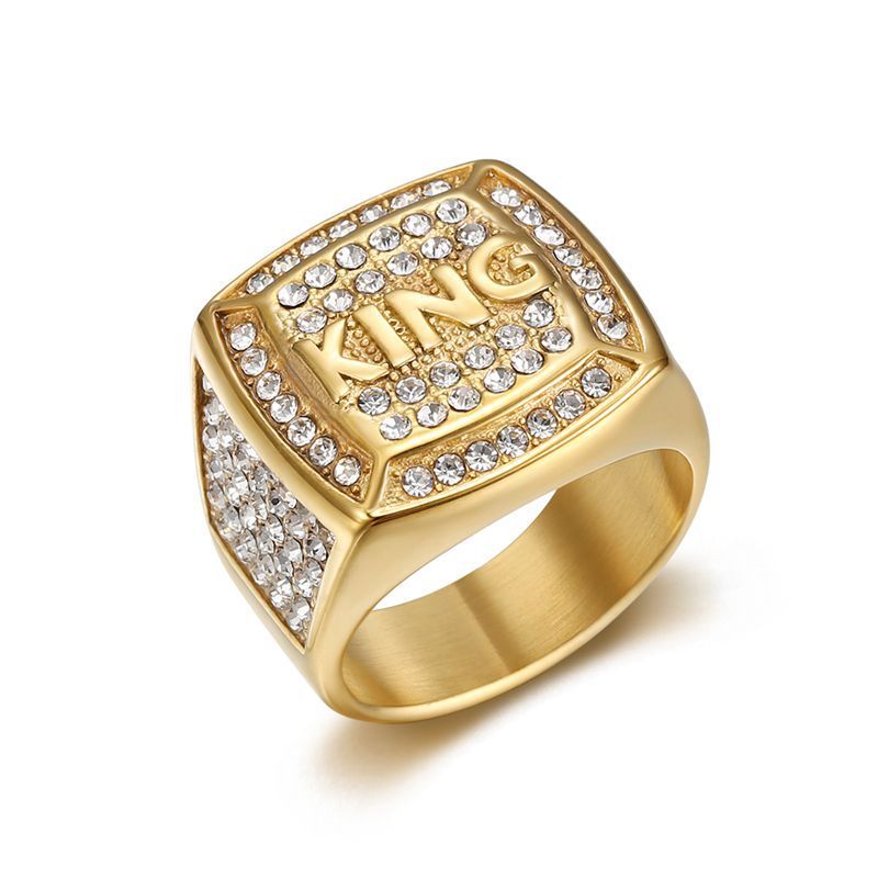 Gold-Plated Rhinestone KING Signet Ring — Rings | MAOLE Fine Jewelry