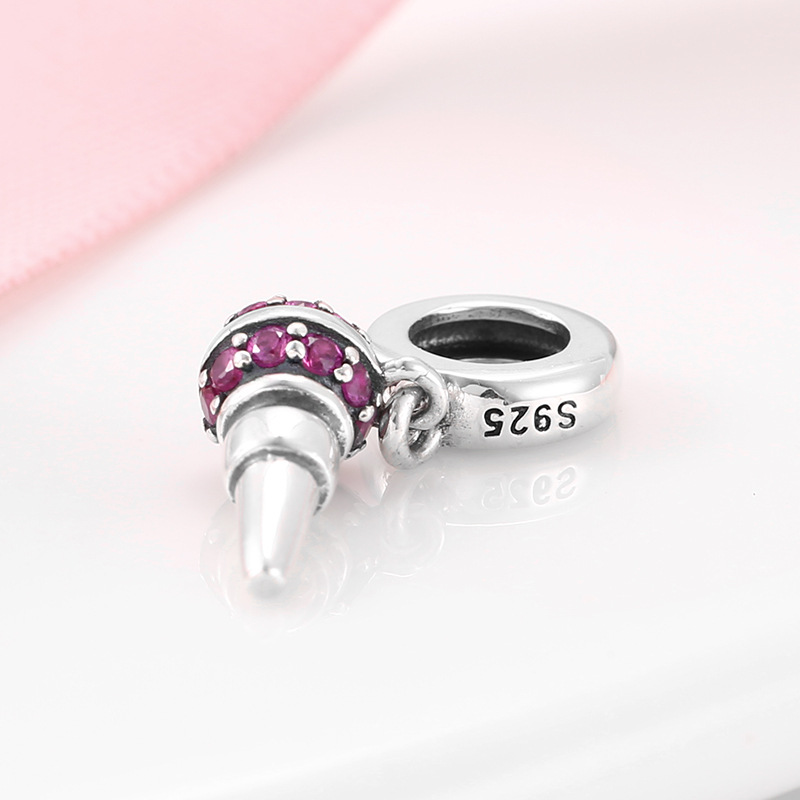 S925 Sterling Silver Microphone Charm Inlaid Cubic Zirconia for DIY Bracelet and Necklace — view 4