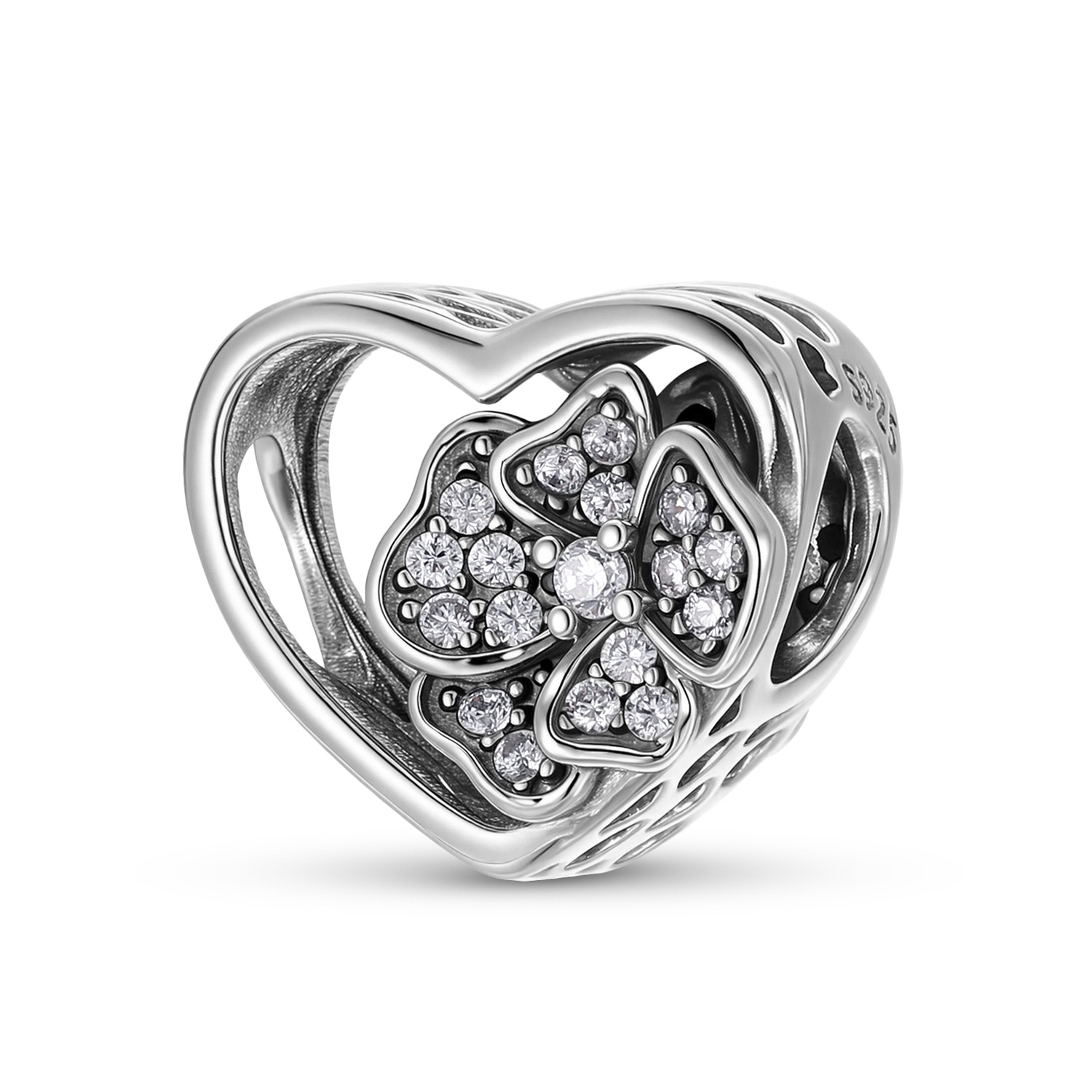 Heart Openwork Flower Garland Charm - 925 Sterling Silver Cubic Zirconia Pendant — Charms | MAOLE Fine Jewelry