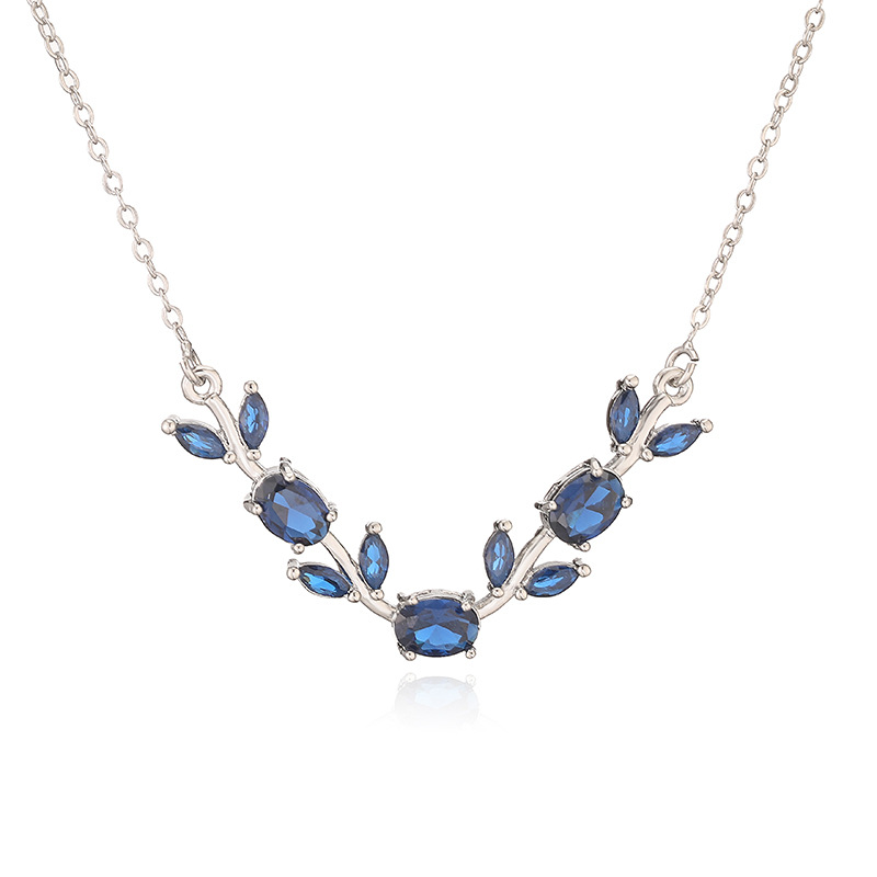 Exquisite Light-Luxury Copper Inlaid Colorful Zirconia Tulip Necklace (Silver-tone) - Sweet Versatile Branch-Leaf Flower Petal Collar Chain 4