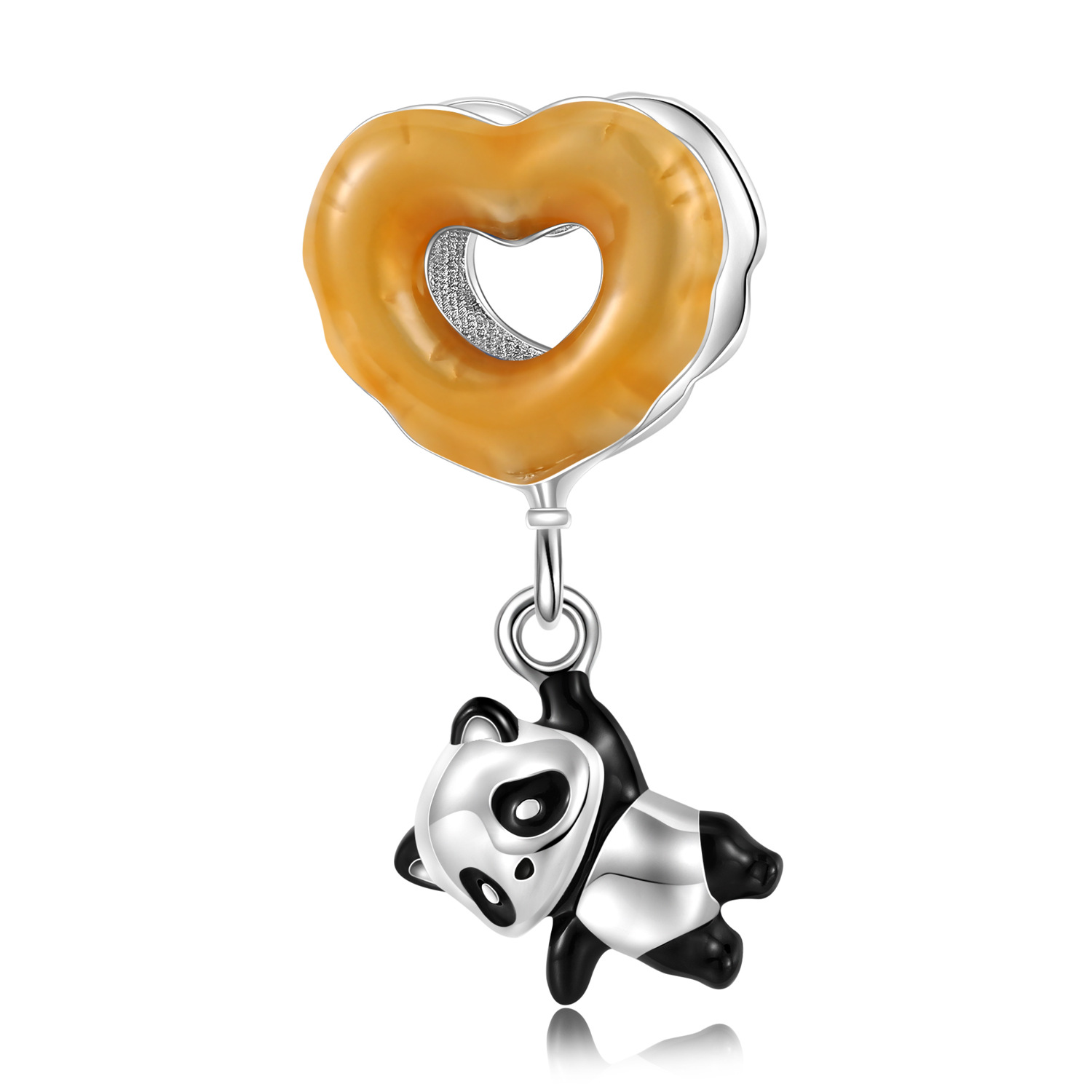 Colorful Heart Balloon Panda Charm 925 Sterling Silver Big Hole Bead for DIY Bracelet — Amber