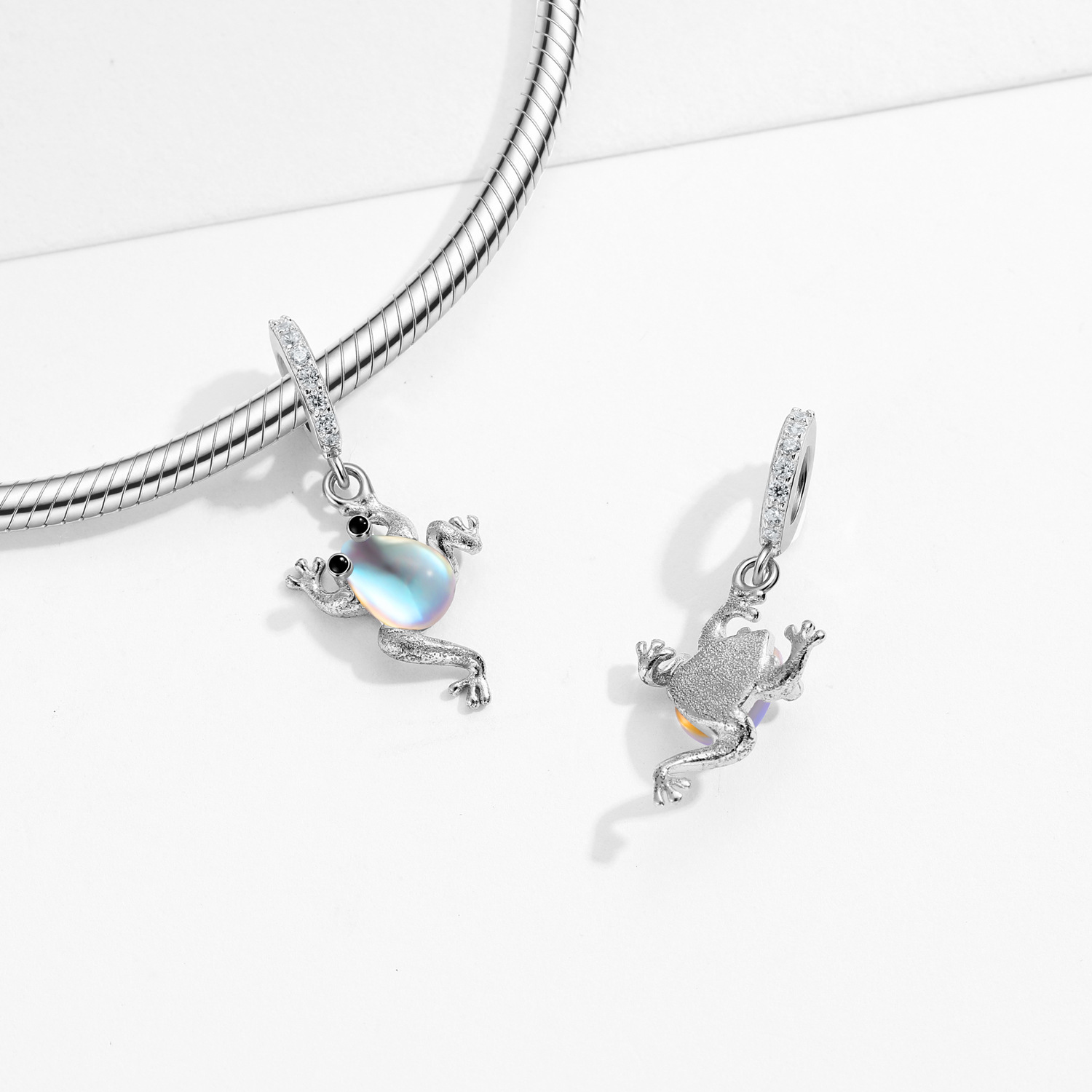 Moonstone Frog Charm Pendant S925 Sterling Silver Animal Bracelet DIY Jewelry Finding — view 4