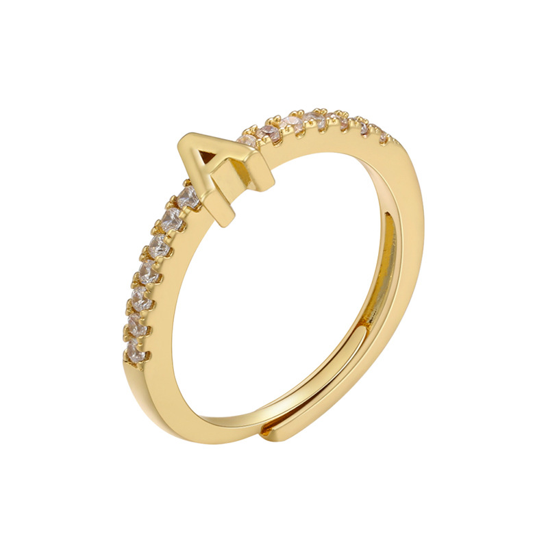 925 Silver 18K Gold-Plated Zircon Initial Ring (A-Z Adjustable) — Rings | MAOLE Fine Jewelry