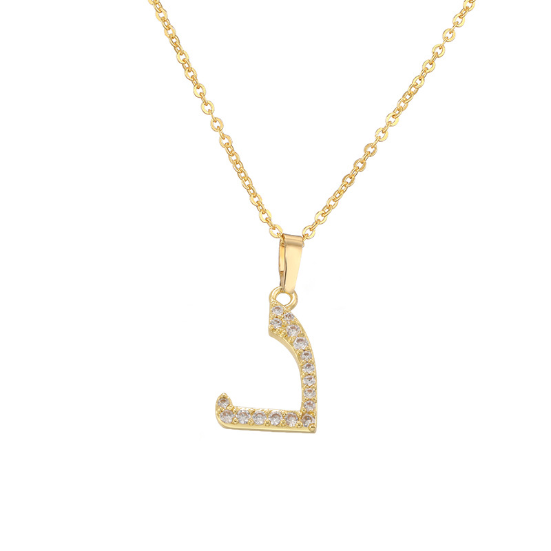 Copper Inlaid Zircon Arabic Letter Pendant Necklace Personalized Hip-Hop Letter Chain 4