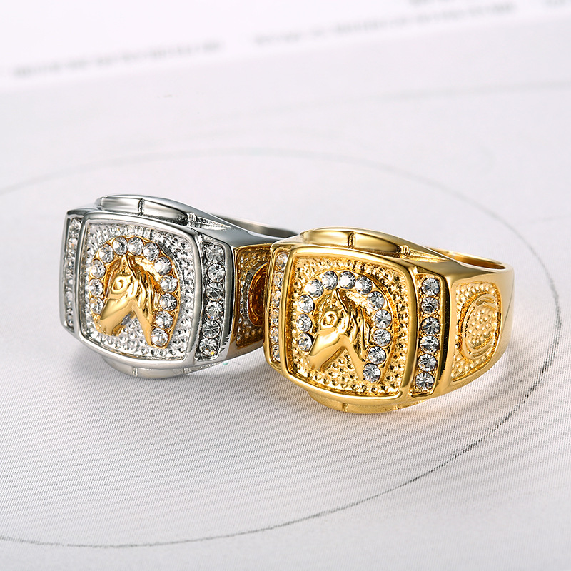 Horse Head Hip-Hop Rhinestone Signet Ring — Rings | MAOLE Fine Jewelry