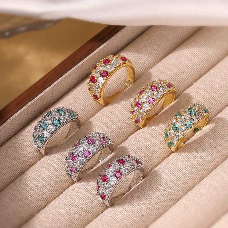 Copper Inlaid Colorful Diamond Circular Open Adjustable Ring Niche High-End Pave-Set Ring — Rings | MAOLE Fine Jewelry
