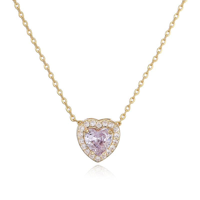 Elegant Light-Luxury Copper Inlaid Color Diamond Twelve Birthstone Heart Necklace Super Sparkling Heart Pendant Collarbone Chain 6