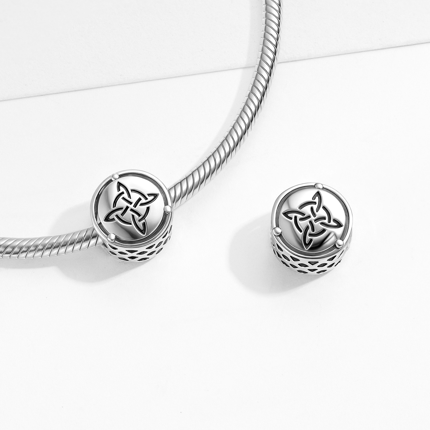 Witch's Knot Symbol Charm S925 Sterling Silver Openwork Dangle for DIY Bracelet — view 3