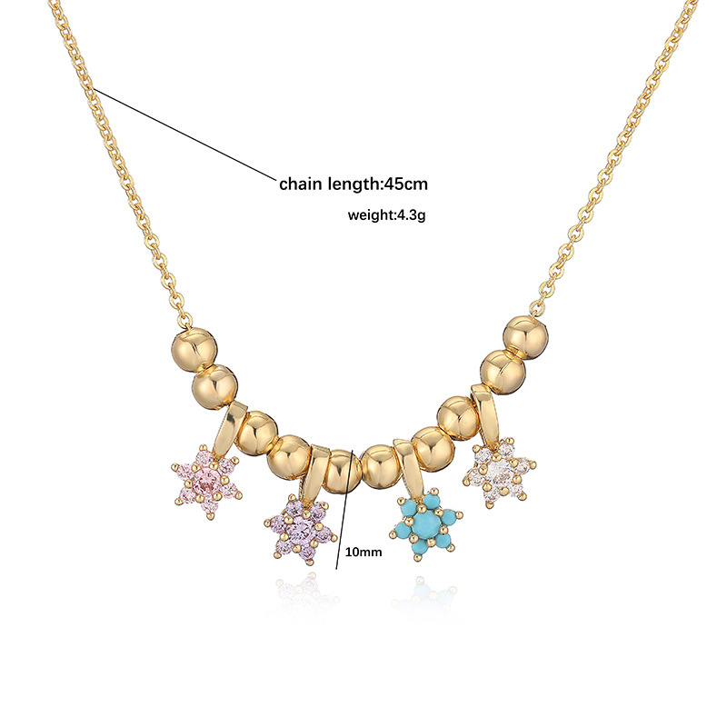 Exquisite Sweet Copper Inlaid Crystal Star and Round Bead Spliced Necklace - Niche Light Luxury Sparkling Flower Petal Clavicle Chain 2